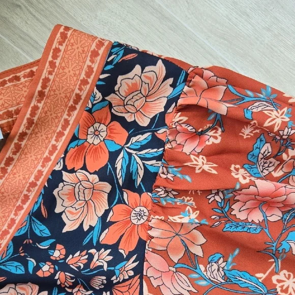 Cezele Womens Boho Floral Vneck Midi Dress Country Western Festival Tunic Small - Picture 9 of 16